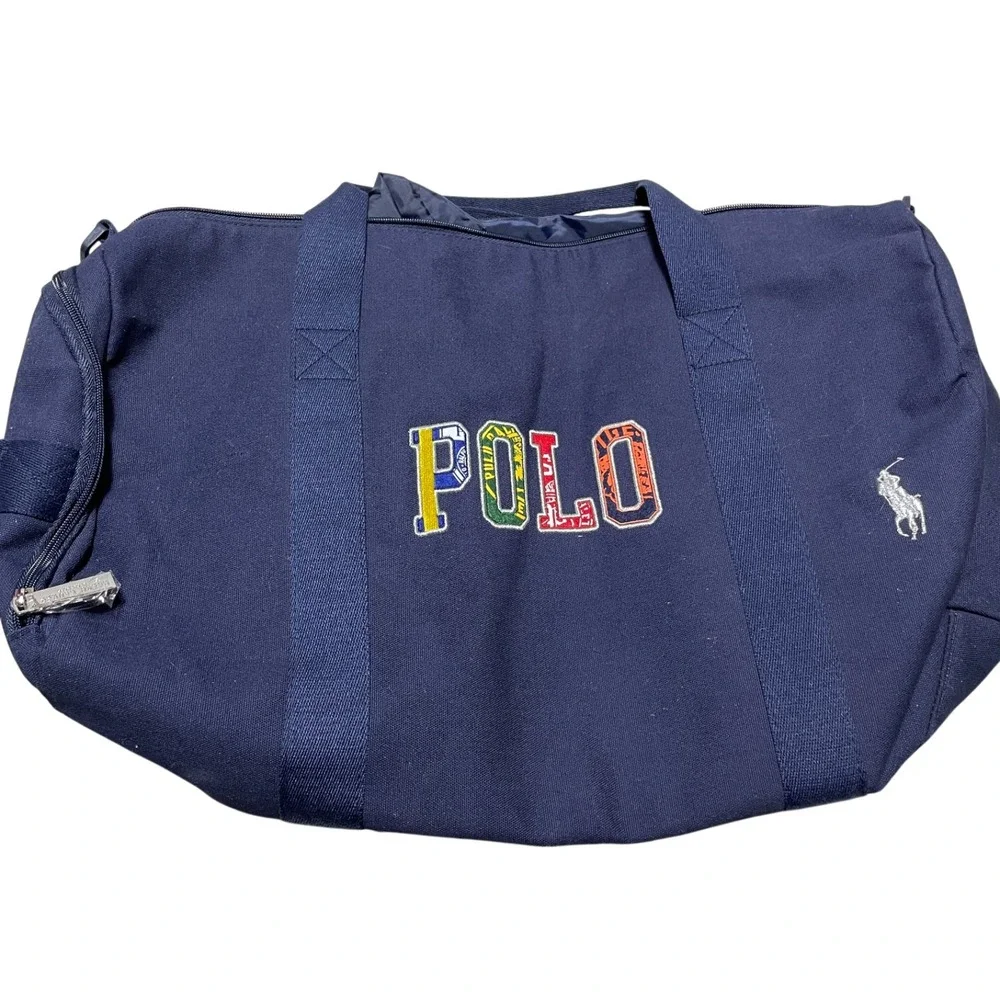 Polo Ralph Lauren Duffle Bag Navy Blue Canvas Gym Travel POLO Patch